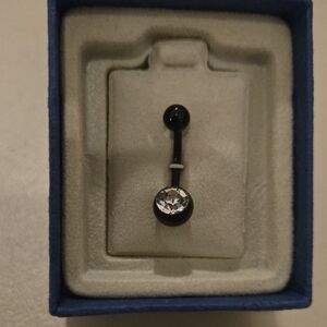 Elegant Black and Silver Belly Button Ring. Biodlast 14G  CZ